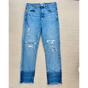 AGOLDE high-rise, straight-leg distressed jeans with a two-tone raw hem sz 30